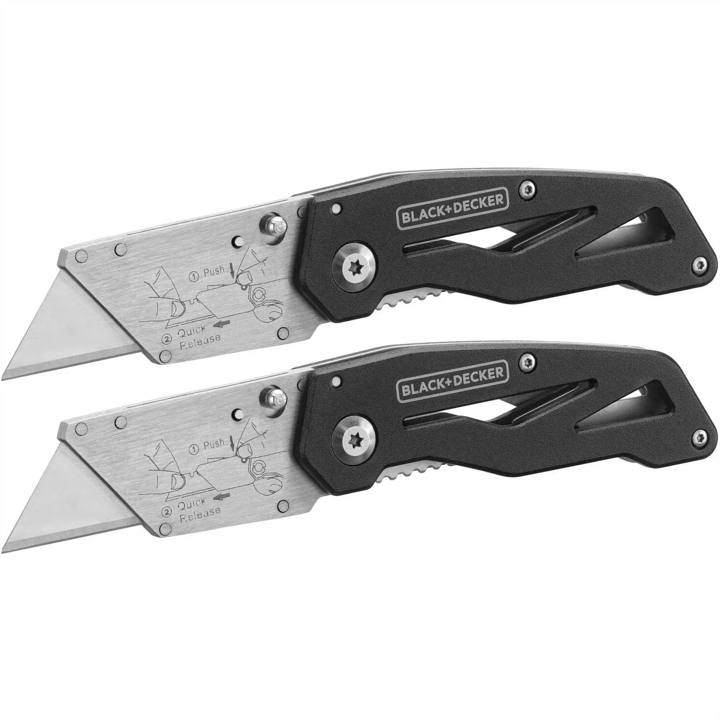 

Folding Utility Knife 2 Pack With One Hand Open And Quick Blade Change, Lightweight Aluminum With Belt Clip For Standard Blades