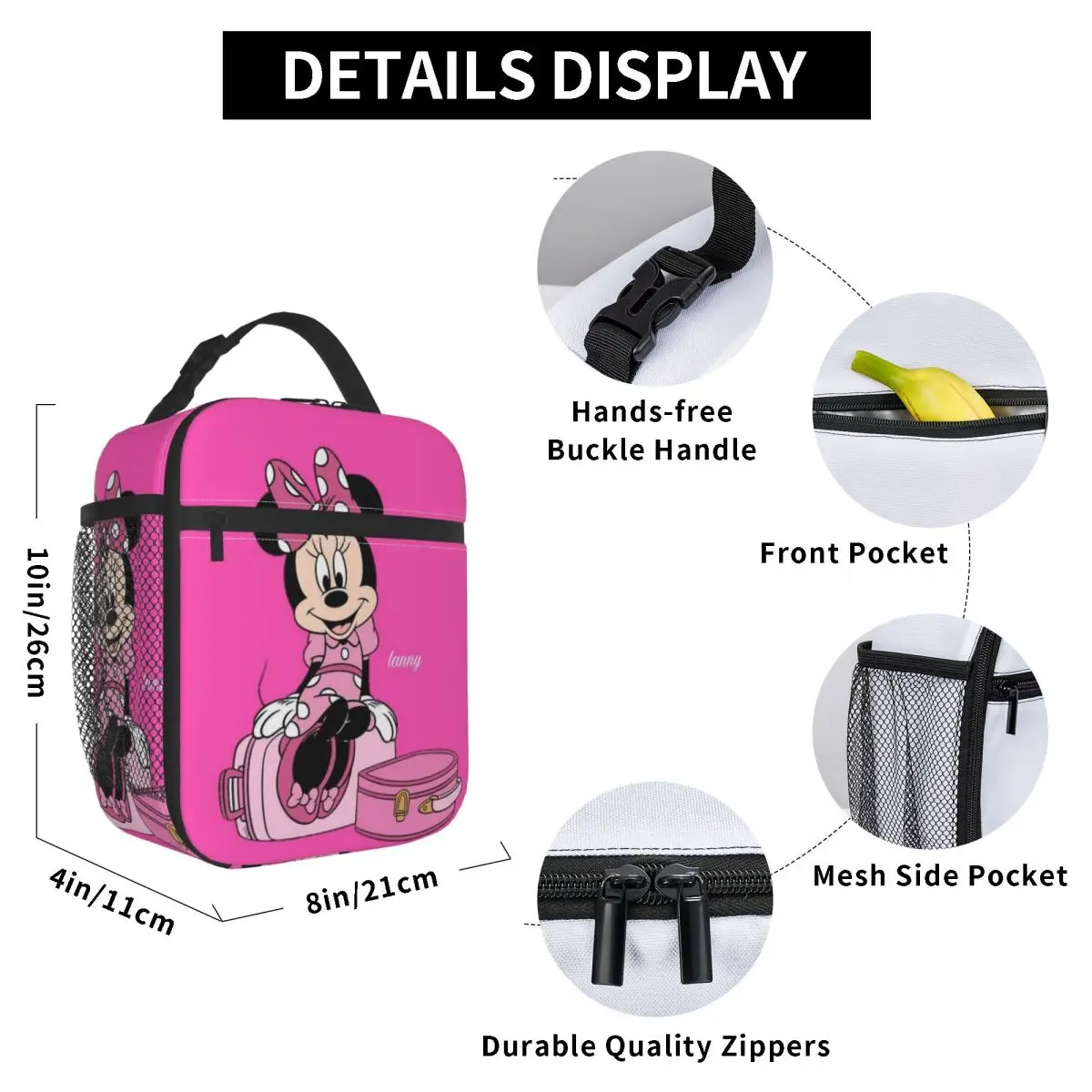 Disney-Sac à lunch isotherme personnalisé pour enfants, Minnie Mouse, pique-nique en plein air, nourriture, dessin animé, portable, glacière