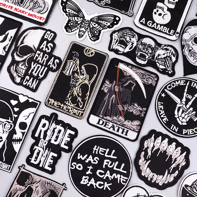 The Death Stickerei Eisen auf Patches für Kleidung DIY Applikation Patches auf Kleidung Schädel Abzeichen auf Rucksack Jakcet