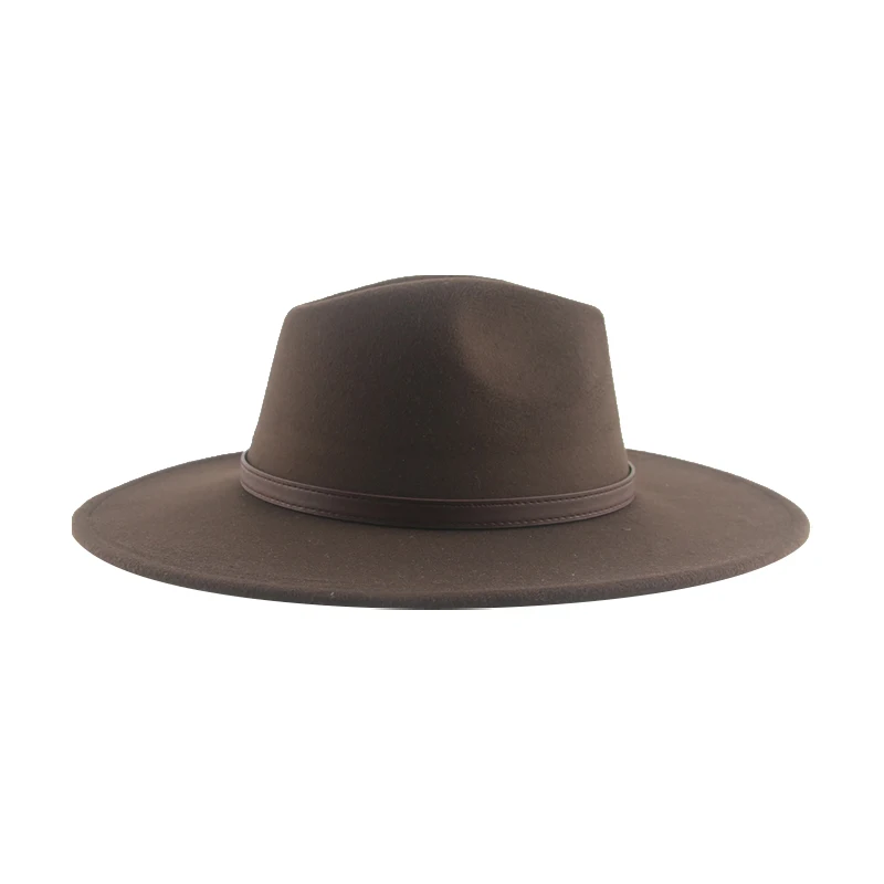 Czapki dla kobiet kapelusz czapki czapka męska mężczyzna Fedoras zima filcowany kapelusz duże rondo 9.5cm pas zespół Casual solidna Panama Cap