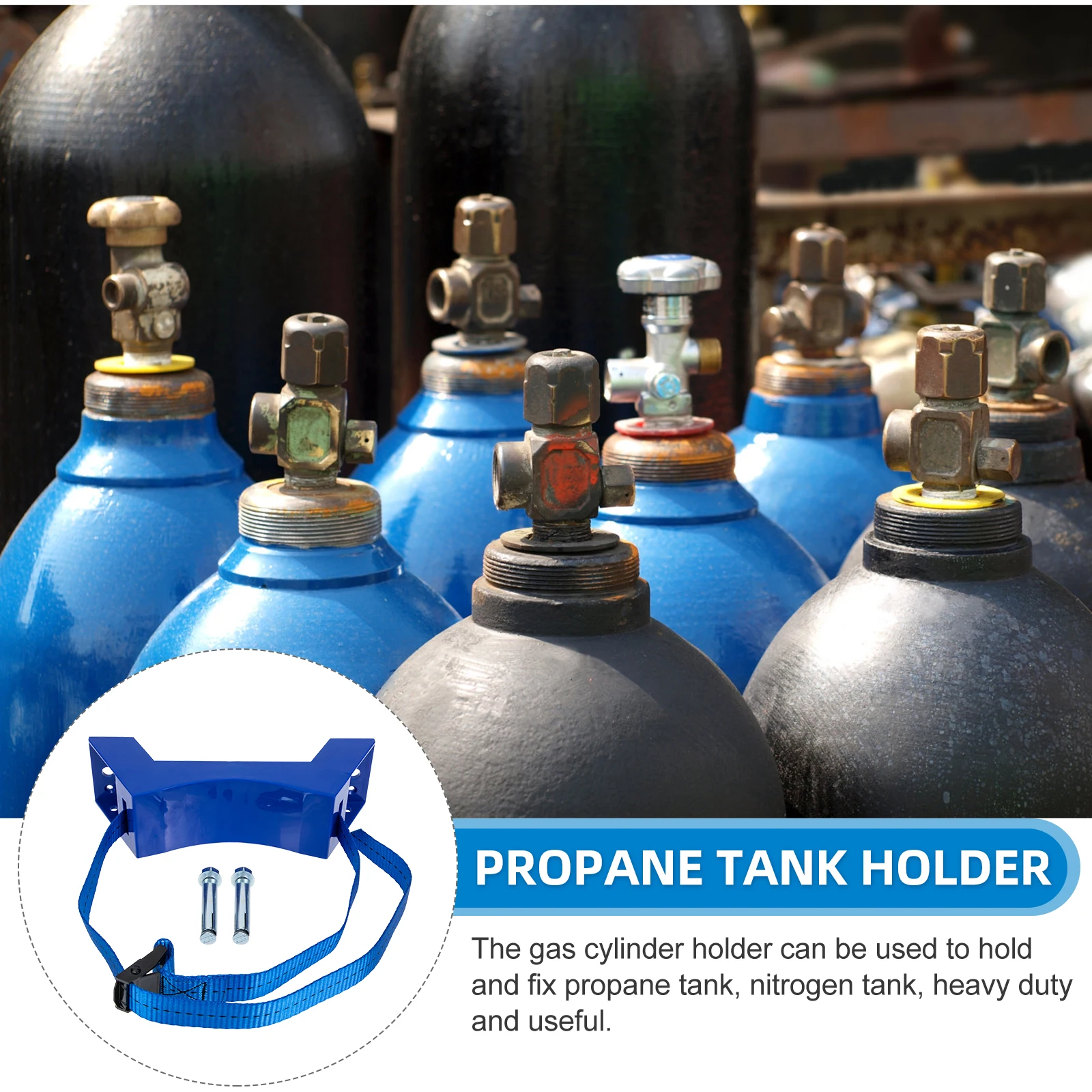

2pcs Gas Cylinder Holder for 40L Propane Oxygen Tank Bracket with Polypropylene Strap Stable Reliable Spacesaving Design