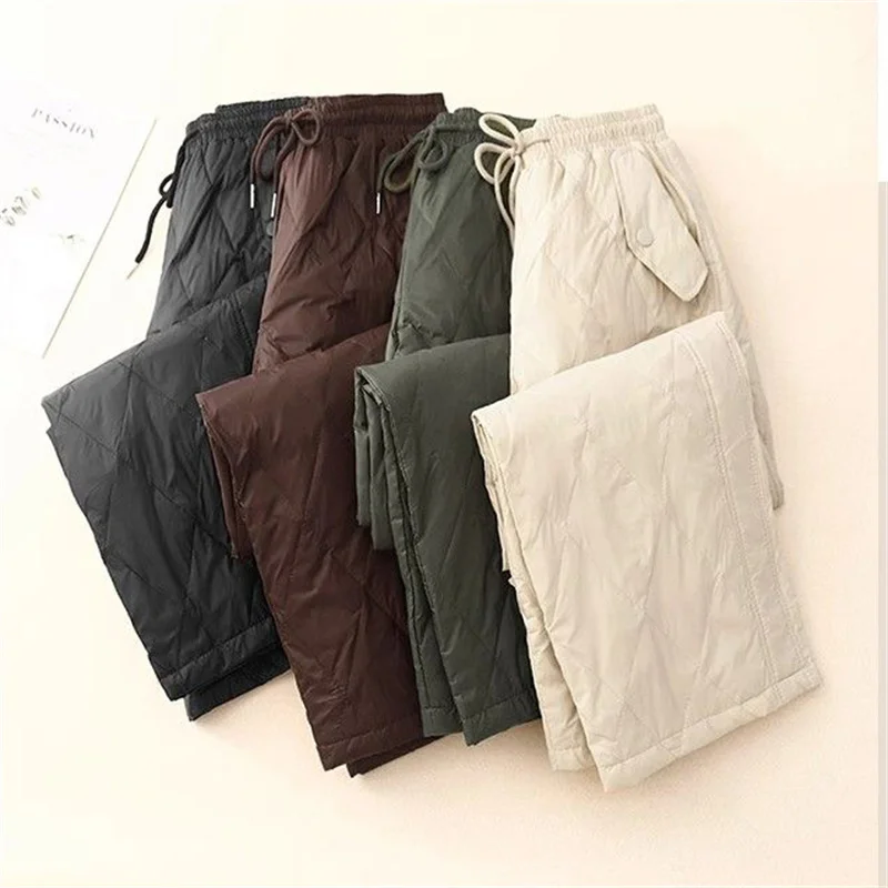 

Y2K Spring Autumn Down Cotton Trousers 2025 Loose Women's Clothes Straight Leg Pants Solid Color Fashion Female Wide-Leg Pants