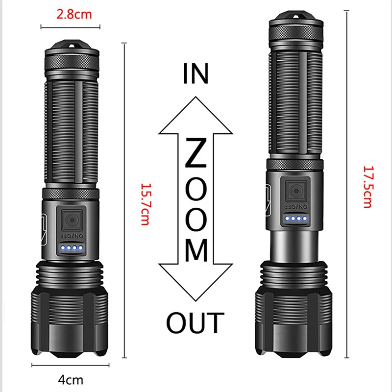 Powerful 4 Core LED Flashlight Zoomable Aluminum Alloy XHP70.2 XHP50.2 Tactical Torch Usb Rechargeable Use 18650 Battery