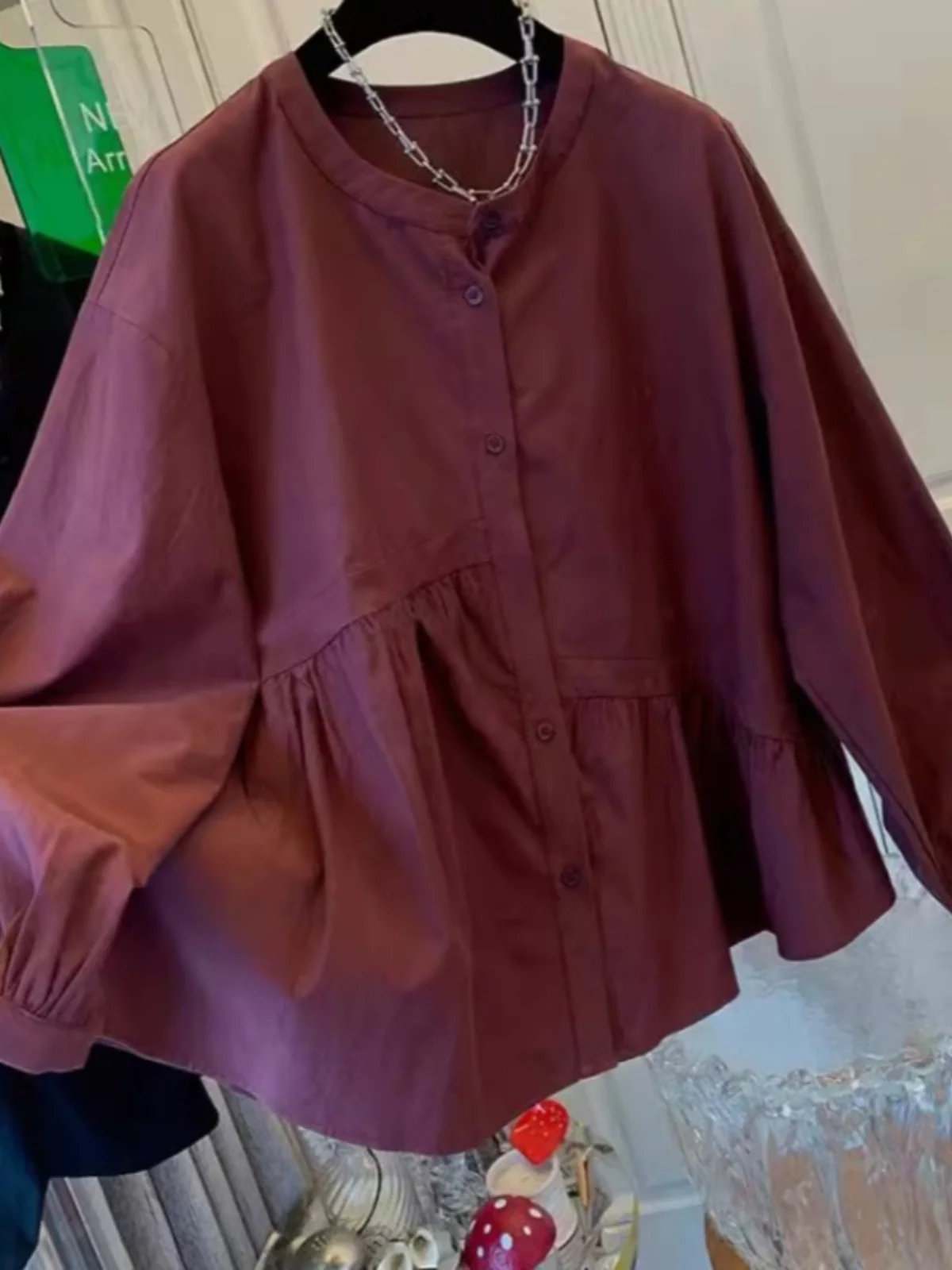 

Ele Long Sve irt Spring Autumn Design Asymmetric Pleated Loose Doll Top Women's Busin Casual Faion irt