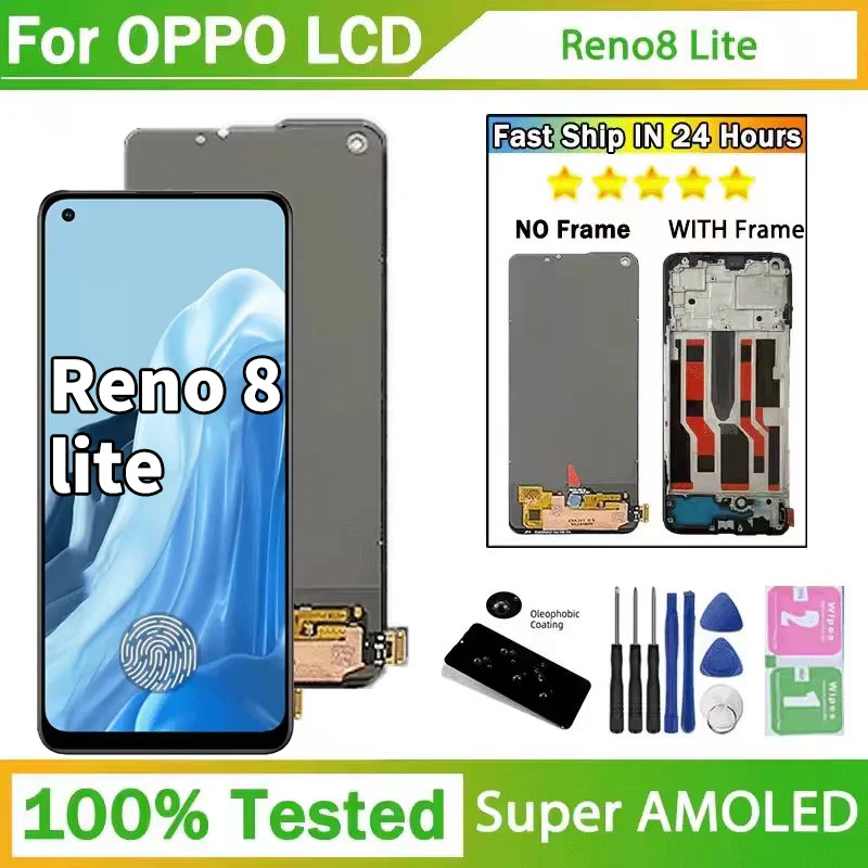 Super AMOLED For OPPO Reno 8 Lite Screen Display Replacement For Reno 8 Lite CPH2343 LCD Touch Digitizer Assembly