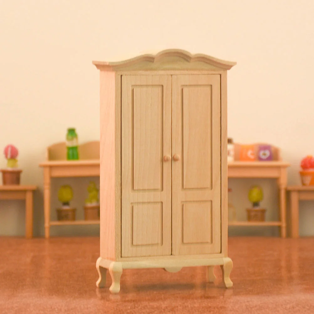 Modelo de guarda-roupa casa de brinquedo mini móveis de madeira bebê decoração em miniatura adorno