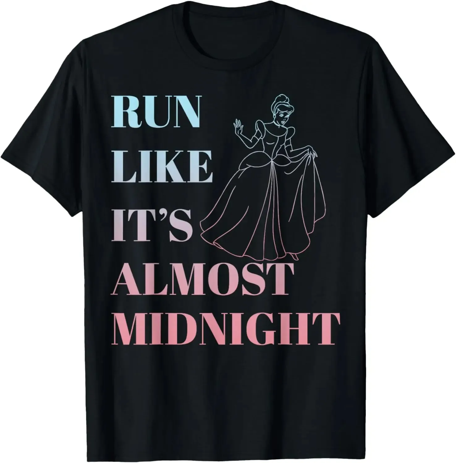 

Летняя модная футболка 2026 года Disney Cinderella Run Like Midnight Ombre, уличная одежда в стиле хип-хоп, футболка оверсайз