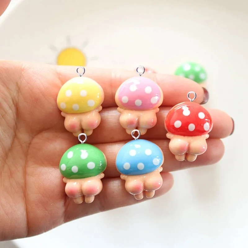 10Pcs Glossy Mushroom Resin Charms Funny Simulation Vegetable Pendants DIY Craft Decor for Earrings Bags Jewelry Making