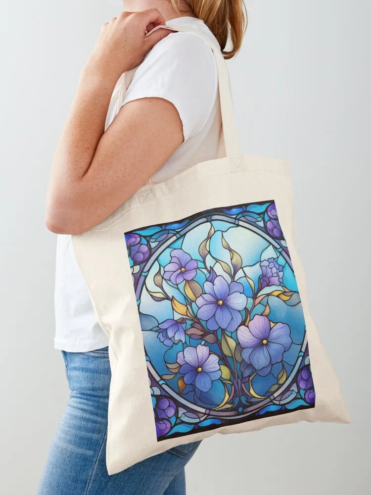 

Vibrant Stained Glass Purple Blue Calabrian flower Tote Bag Canvas bag tote bag men's Custom Women's handbag