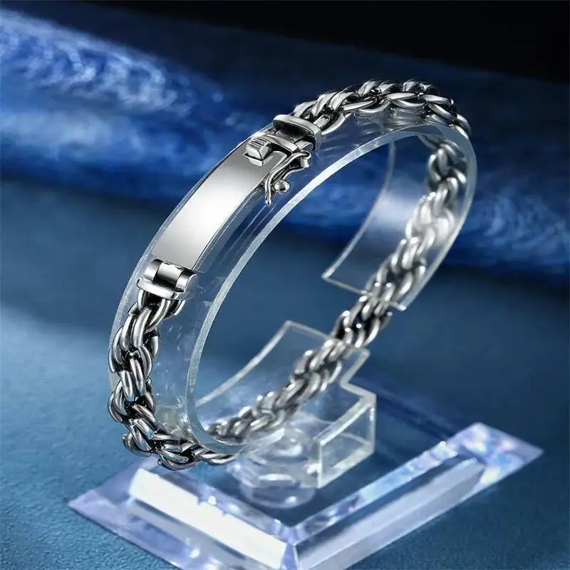 

925 Sterling Silver 6MM Latch Buckle Braided Bracelets For Men Trendy Personalized Minimalist Bracelet Gift For Him 18/19/20CM