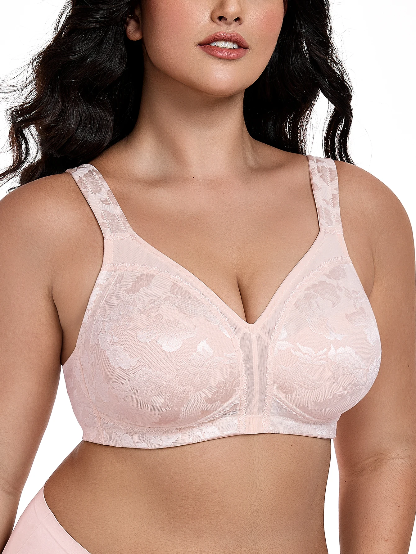 

Бюстгальтер Wingslove Plus Size без косточек для женщин, с широкими бретелями и небольшим V-образным вырезом, мягкий, удобный, кружевной, складной, бесшовный, на каждый день