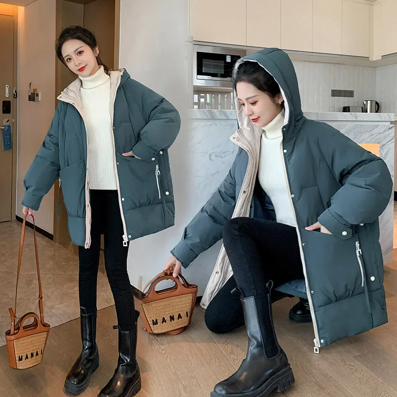 Clothing for Women Korean Version of The Loose Mid-length Hooded Cotton Jacket 2021 New Autumn and Winter