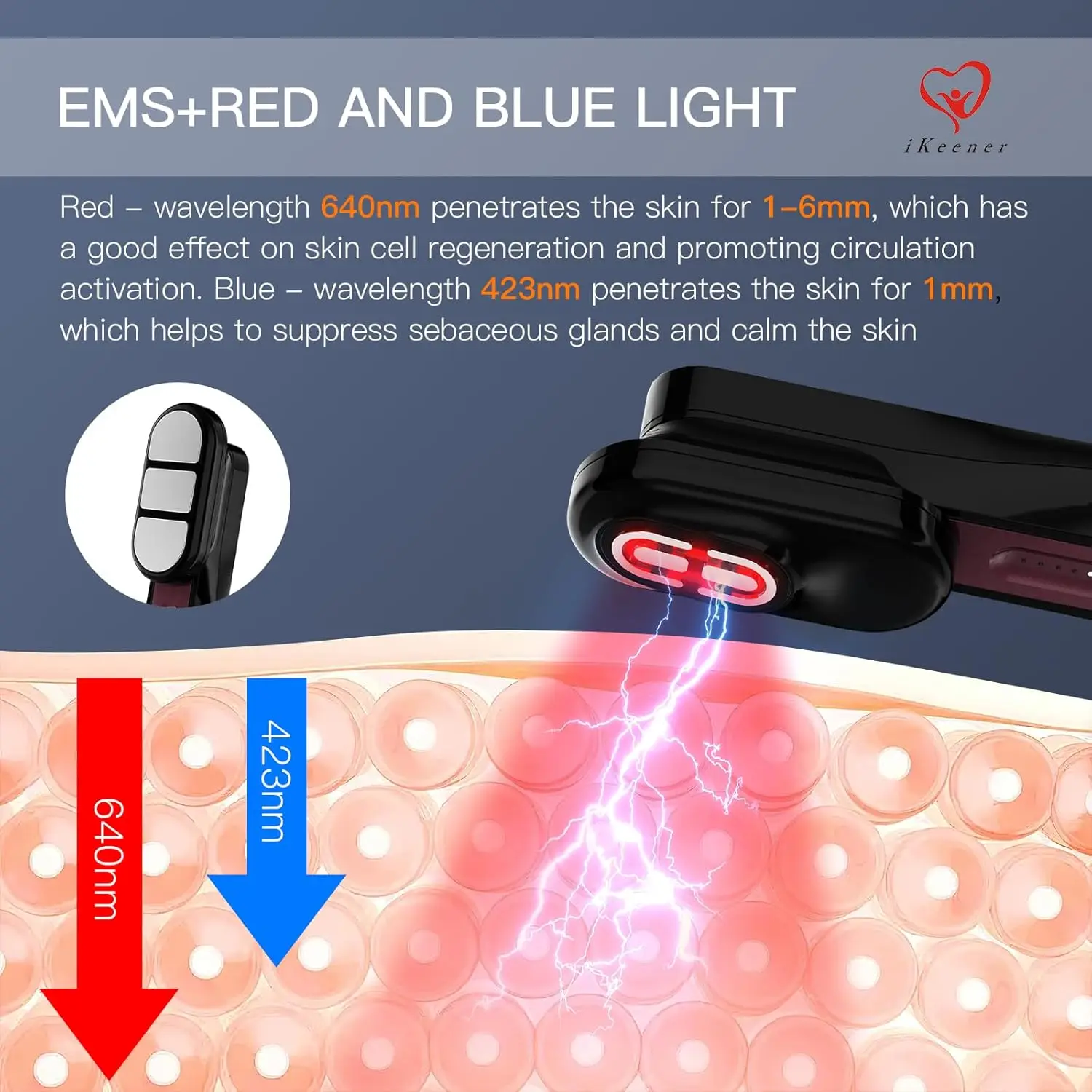 Portable Hair Growth Comb TENS Red and Blue Light Head Massage 3-in-1 Face and Body Hair Growth Comb Laser Hair Loss Prevention