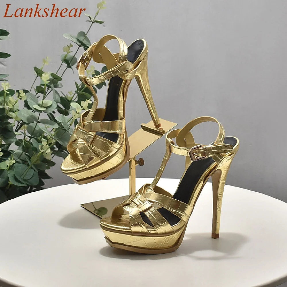 Platform Open Toe Women Sandals Super High Heel Fashion Sexy Cross Tied Buckle Strap Solid Shallow Women Shoes 2024 New Arrivals