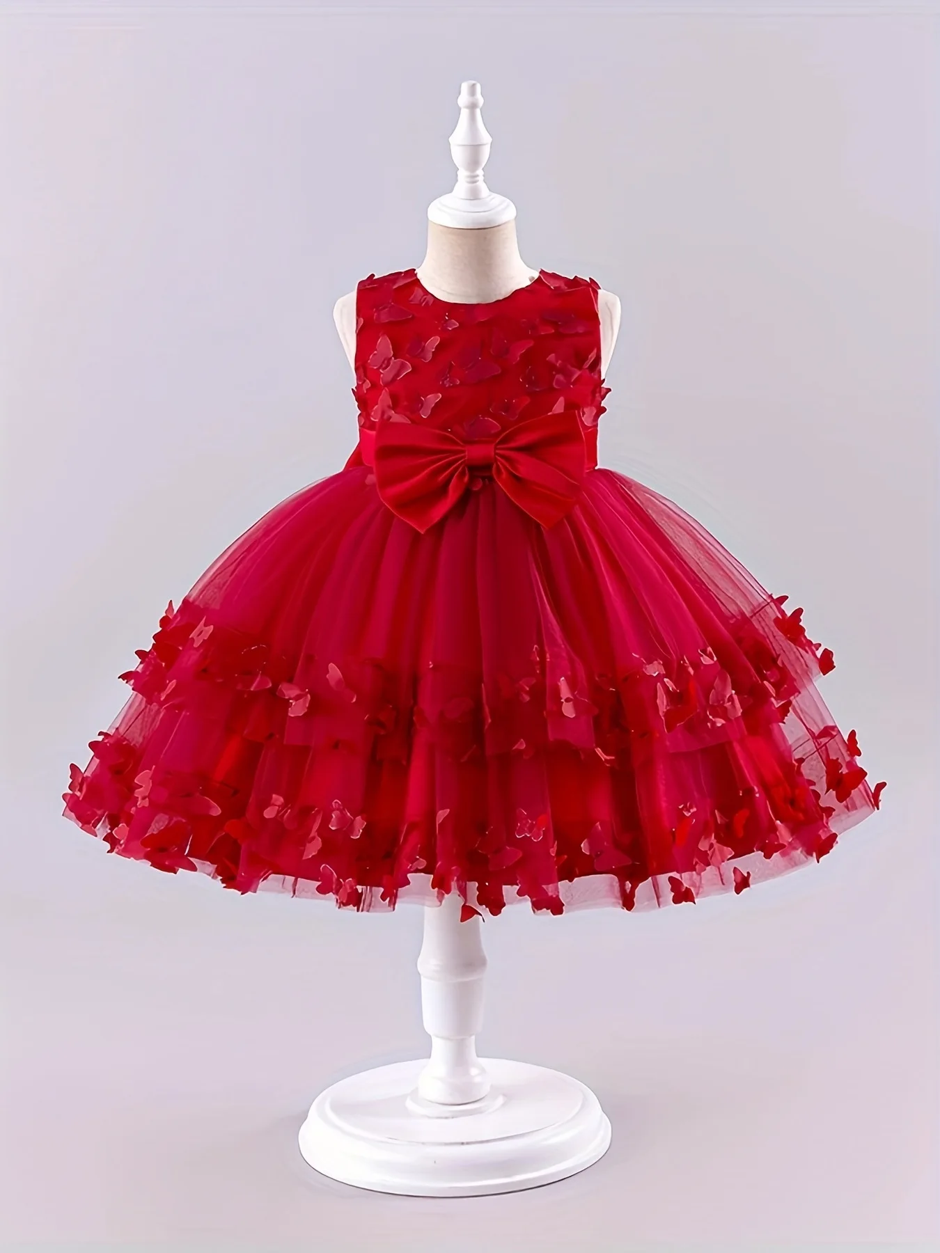 New Girl Christmas Dress Kid Girly Red Dresses with Butterflies Child Puffy Clothes Ball Gown