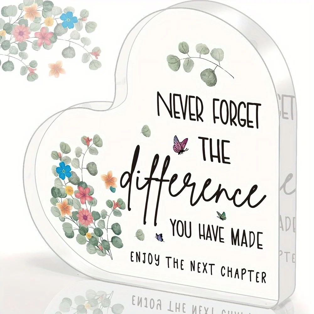 ديكور سطح المكتب من الأكريليك ثنائي الأبعاد على شكل قلب - تصميم فراشة زهرية، مناسب للزملاء وهدايا عيد الحب