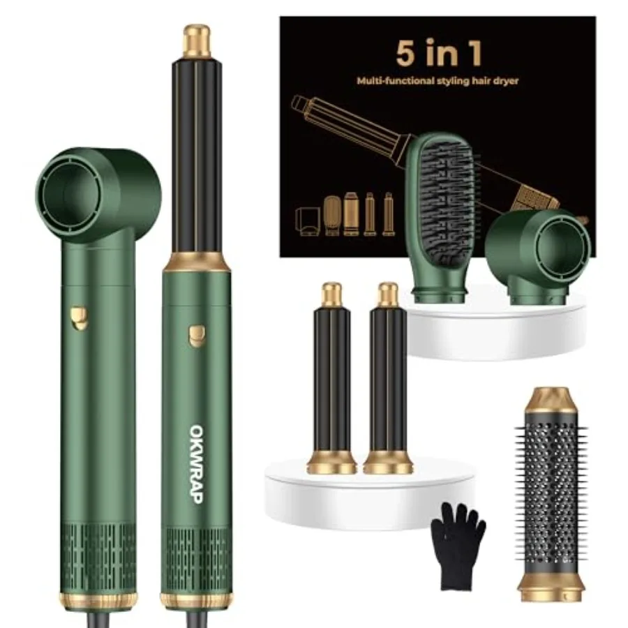 

5 in ONE Hair Dryer Brush for salon-style styling, ceramic-coated metal, black, ionic technology reduces frizz and speeds dryin