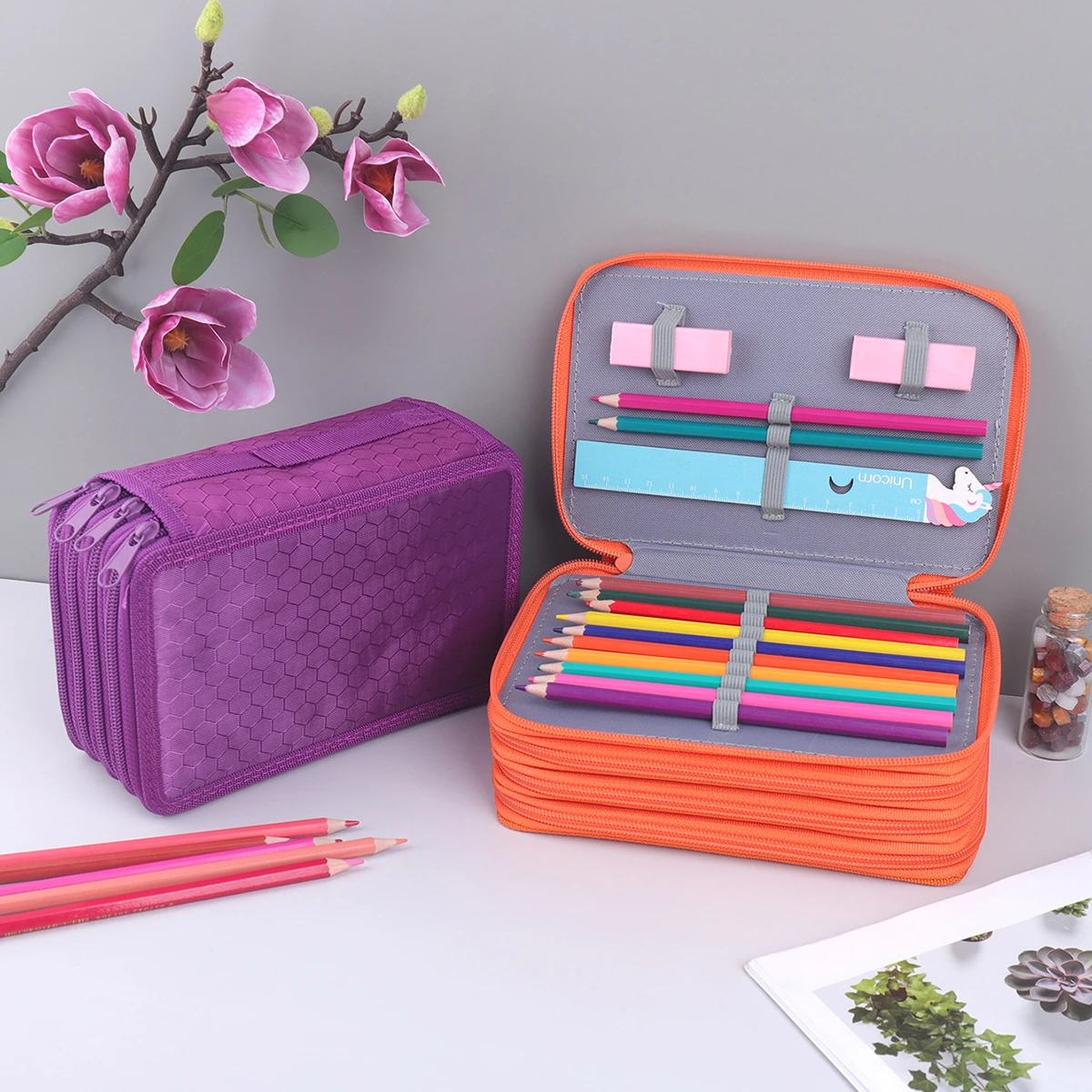 

Четырехслойный пенал из ткани Оксфорд 1, стильная студенческая сумка для хранения канцелярских принадлежностей, цветная сумка для хранения кистей, подарки для друзей