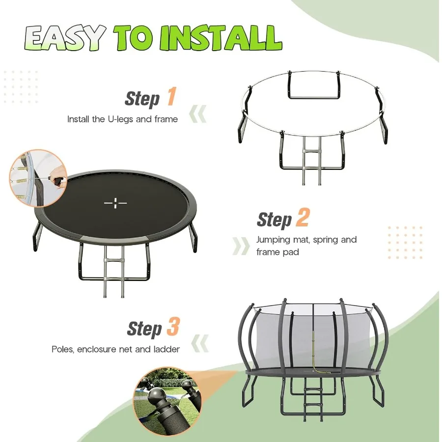 8FT 10FT 12FT 14FT 15FT 16FT ترامبولين خارجي مع شبكة وسلم للبالغين تصميم إطار توصيل سريع آمن إعادة #3