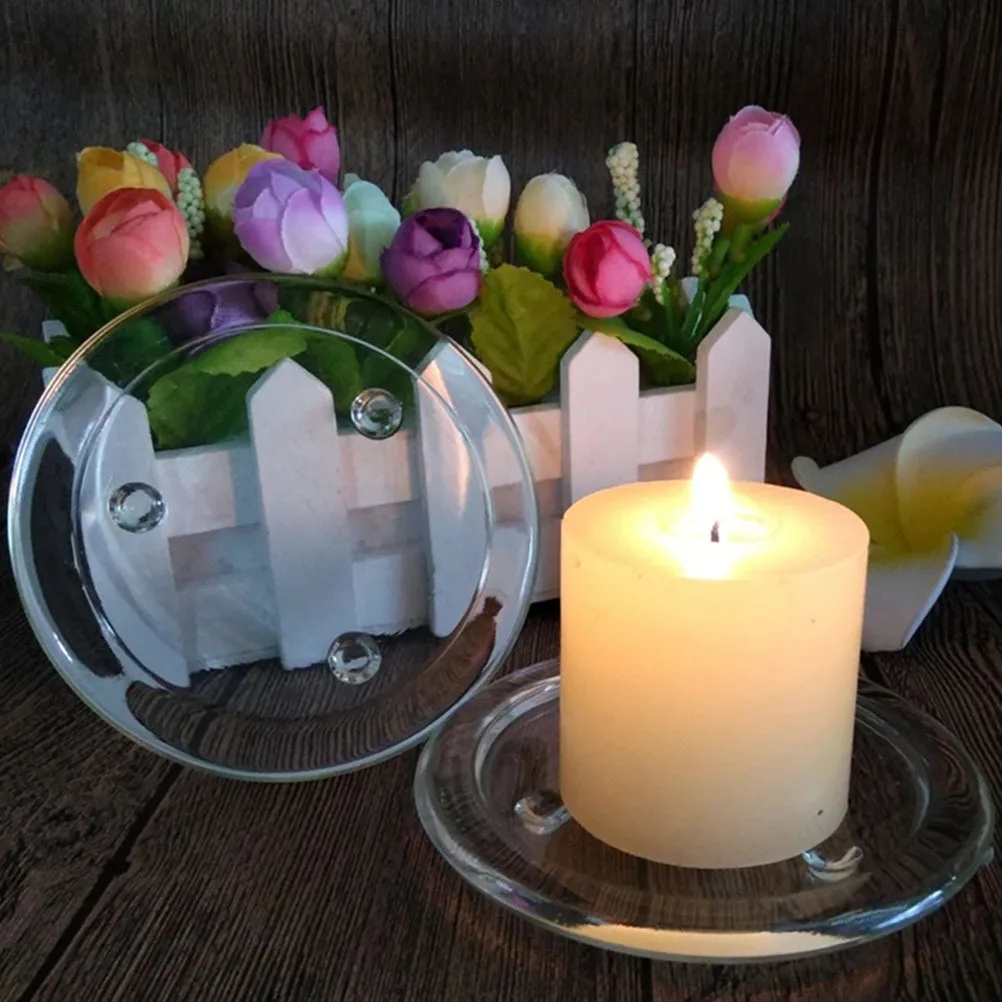 

2Pcs Round Glass Trays Simple Design Holders Tabletop Decoration for Home Hotel Parties Christmas