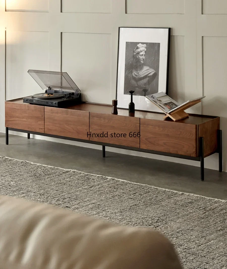 All solid wood TV cabinet modern simple black walnut