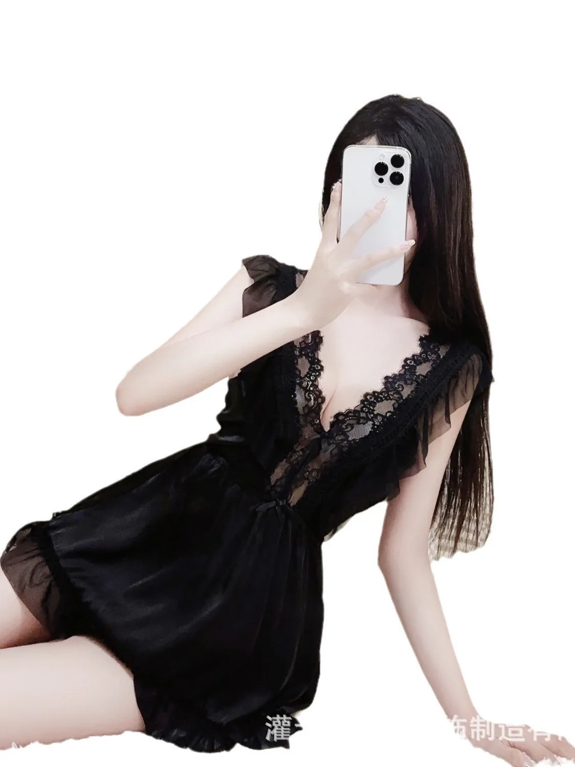 Sweet Girls' Fairy Lace Nightwear V High Emotional Sexy Nightwear Sex Dress Elegant White Sweet Mini Dress 2023 New Fashion F3KT