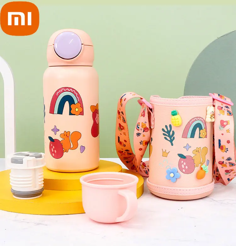 Xiaomi Thermal Bottle 304 Stainless Steel Children'S Thermos Cup Bounce Lid Straw Strap Water Bottle Water Bottle Keeps Cold