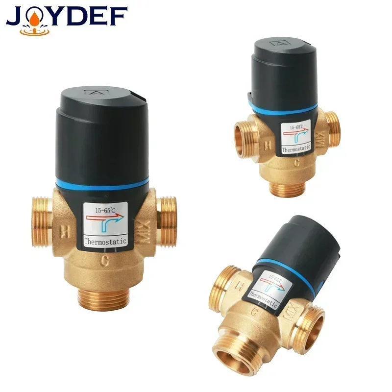 （New）3 Way Thermostatic Mixer Valve DN15/20/25 Male Thread Brass For Solar Water Heater Bathroom Accessory