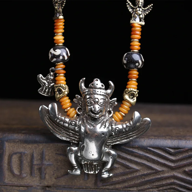 Tian Tie Dapeng Bird Pendant, 3D Relief , Hand-Woven Yak Bone Necklace
