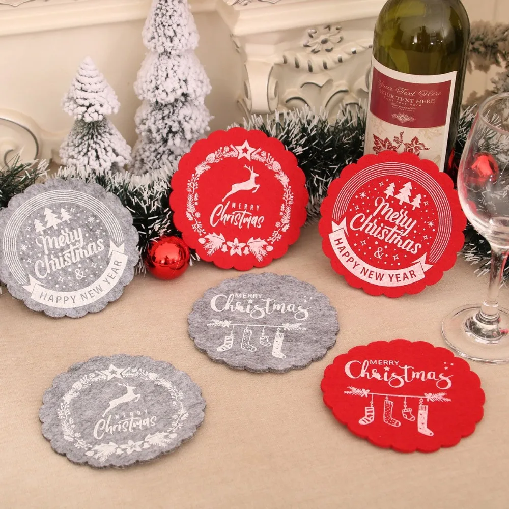 3Pcs Christmas Wine Tea Cup Mat Xmas Tree Christmas Decoration Drink Coasters Elf Dinner Table Accessory Dish Tray Pad New Year