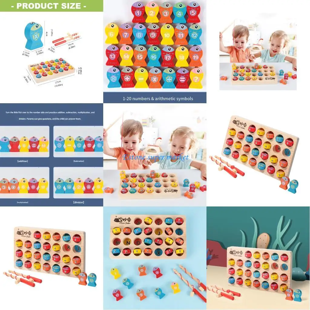 090B Magnetisches Angelspielzeug aus Holz für Kleinkinder, Lernaktivitätstafel mit Verbesserung der Buchstaben- und
