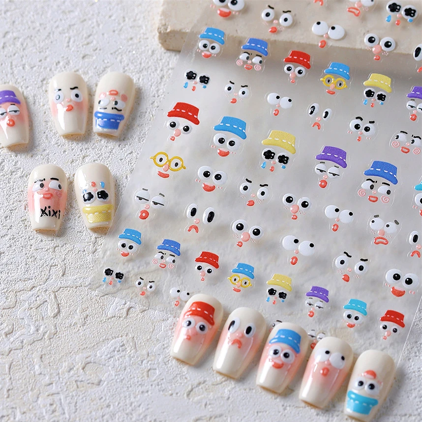 Expression Countenance Eye Emote Light Mouth Eyebrow Mien Colourful Hat Self Adhesive Nail Art Stickers Jelly Manicure Decals