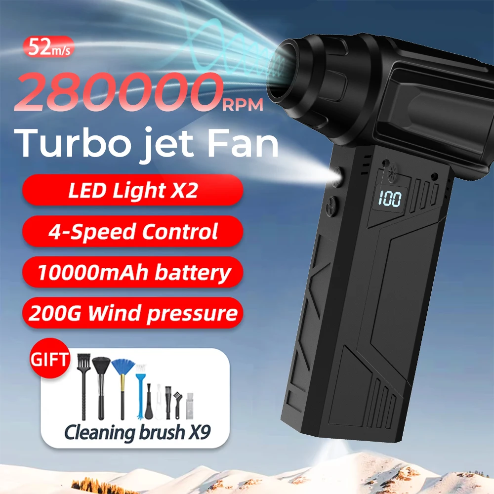 

Mini Turbo Jet Fan 280000RPM 4-Speed Wind Speed Turbo Violent Blower Electric Air Duster Rechargeable with Light Car Cleaning