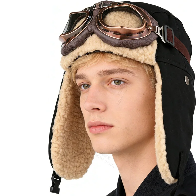 

Шапка-бини с очками для зимнего катания на лыжах, с защитой ушей, ветрозащитная, теплая, для катания на лыжах и кемпинга