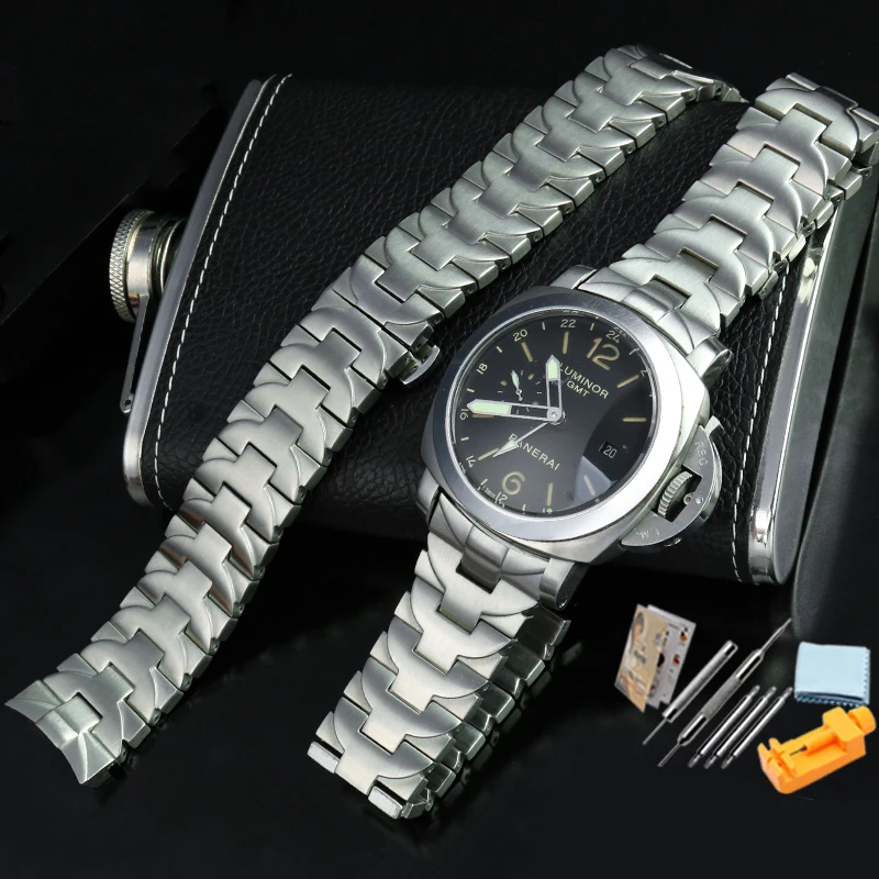 Cadena de reloj de acero inoxidable con extremo curvo sólido para hombre, Panerai correa de reloj, pulsera de acero PAM01441 PAM01316, 24mm