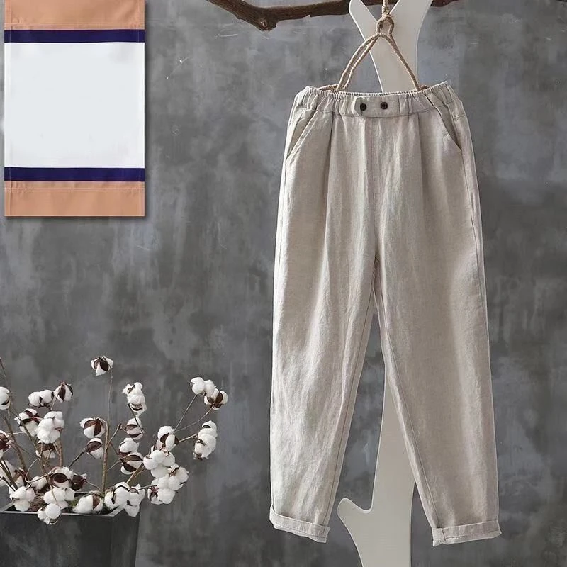 Printemps été lâche Haren pantalon pour femmes décontracté nouveau 2025 mode Simple coton pantalon couleur unie neuf points carotte pantalon