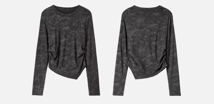 SENTUBILA Baumwoll-Druck-T-Shirt für Damen, Falten, unregelmäßiger Strick, Rundhalsausschnitt, lange Ärmel, einfache Crop-Tops, Frühjahr 2026, 151T58434 – Detail 26