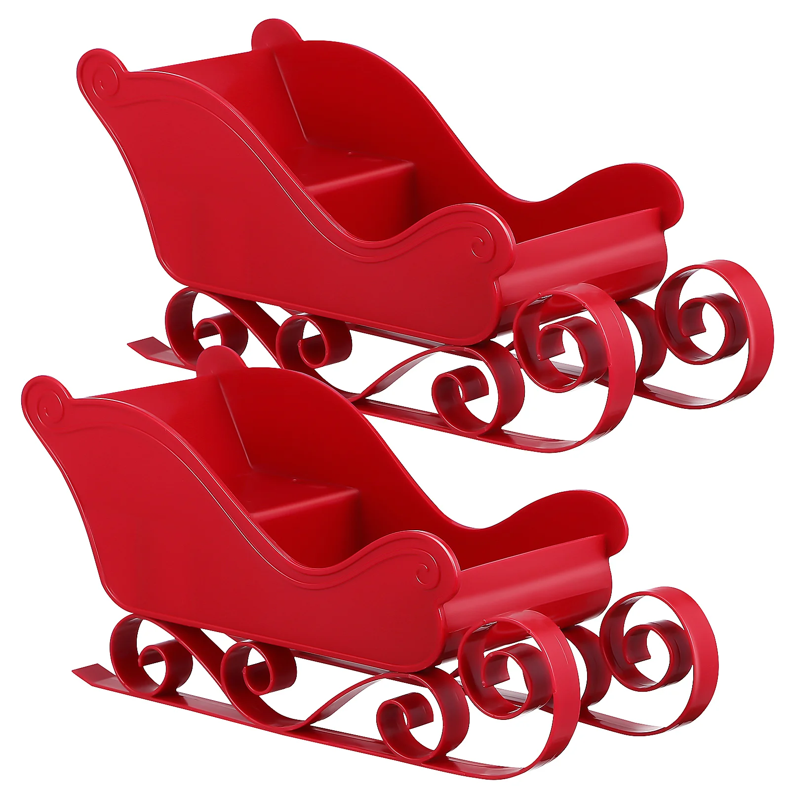 

2 Pcs Christmas Sleigh Decorations Desktop Ornament Window Sled Plastic Xmas Party Crafts