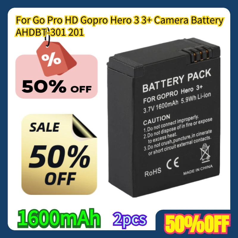 

2pcs For Go Pro HD Gopro Hero 3 3+ Camera1600mAh Battery AHDBT-301 201