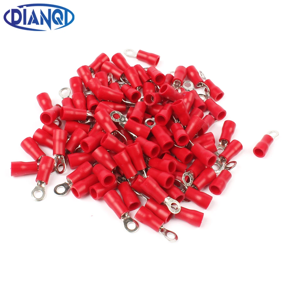 RV1.25-3 Red Ring Insulated Wire Connector Electrical Crimp Terminal RV1.25-3 Cable Wire Connector 100PCS RV1-3 RV