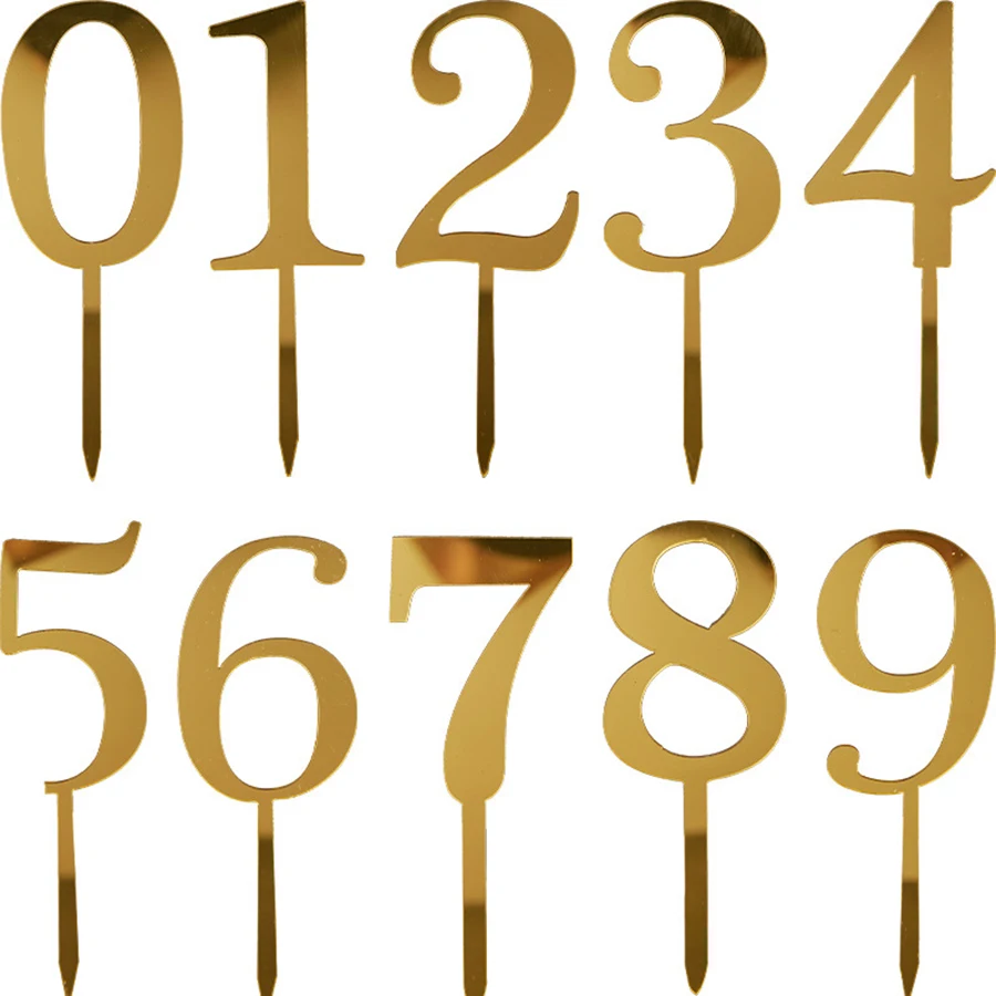 10 Stück/1 Stück Gold Acryl Zahlen für Kuchen 0-9 Nummer Geburtstag Cupcake Topper Gold Acryl Kuchen Topper für Geburtstag Hochzeit Party – Detail 1
