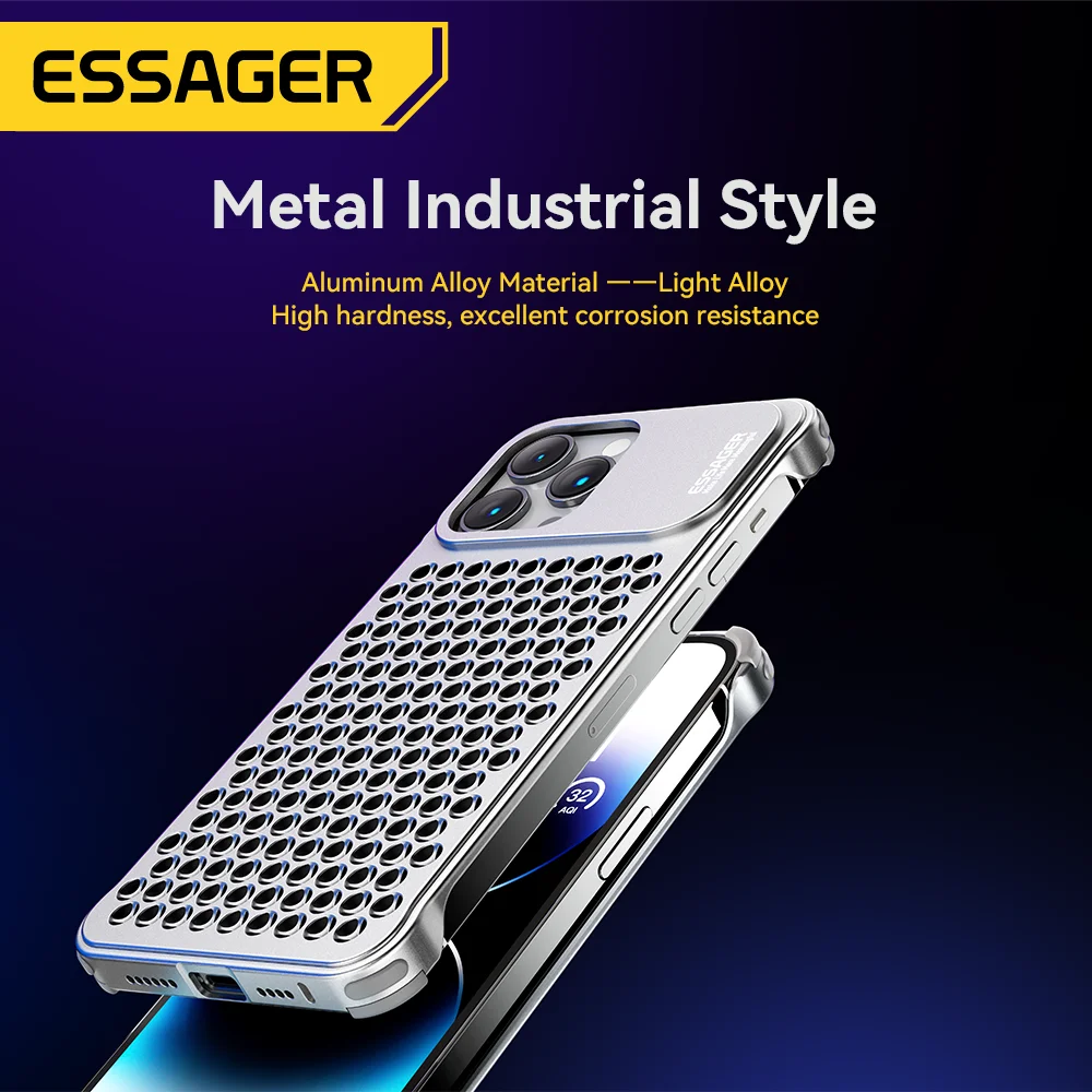 Essager Aluminum Alloy Phone Case Hollow Heat Dissipation Anti-fall Shockproof Phone Cover For Iphone 15 14 Pro 14 13Pro Max