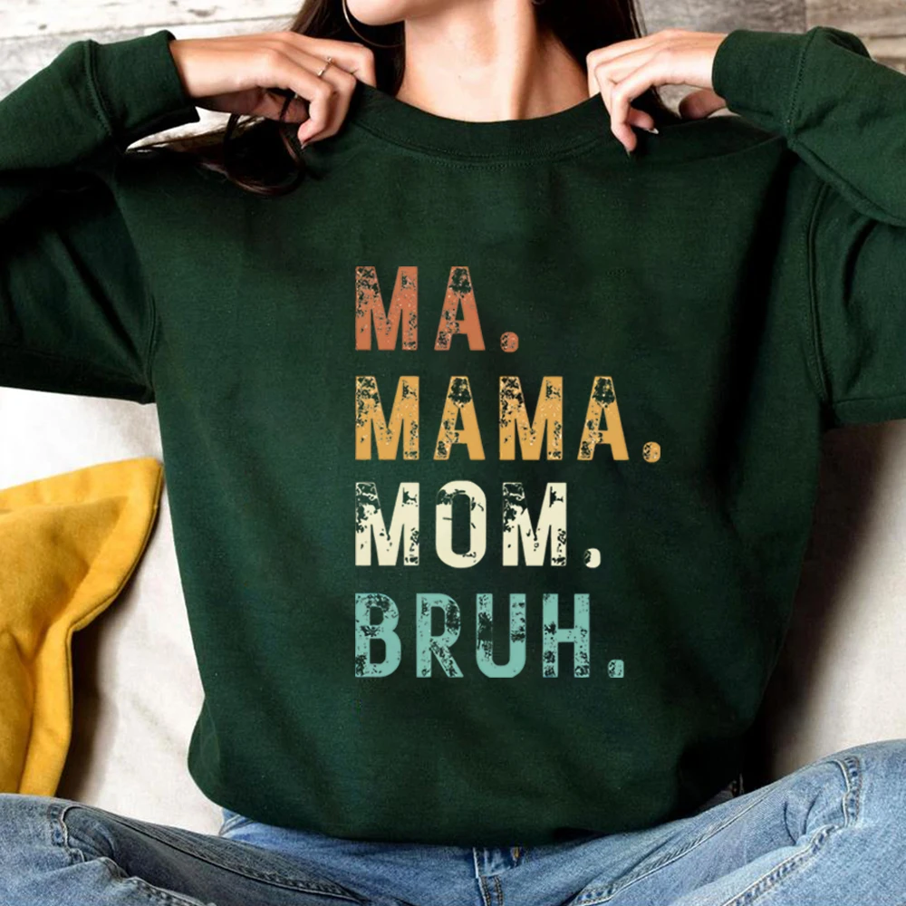Retro Funny Mom Sweatshirt Ma Mama Mom Bruh Shirt Distressed Mom Life Hoodie Cool Mama Sweater Trendy Women Sarcastic Sweatshirt