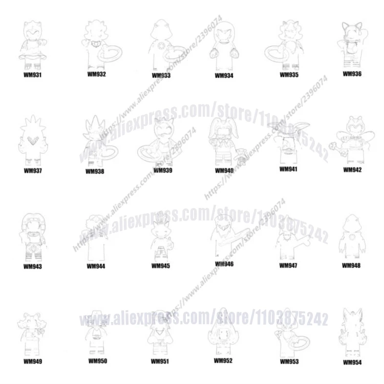 Película de dibujos animados TV Anime modelos figuras de acción serie-512 WM6086 WM6087 WM6088 WM931-WM954 ladrillos Juguetes