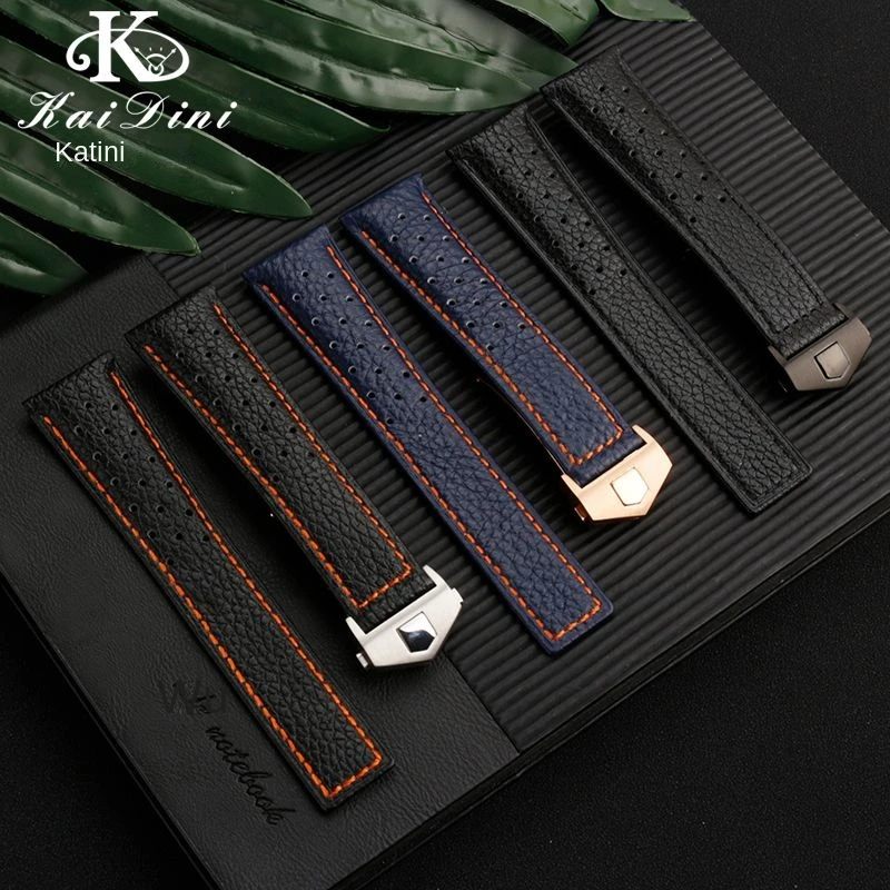 New Breathable Genuine Leather band for TAG Heuer Monaco Watchband CAW211M 211P CAW211R 211T Folding Buckle Wrist Strap  22mm image 2