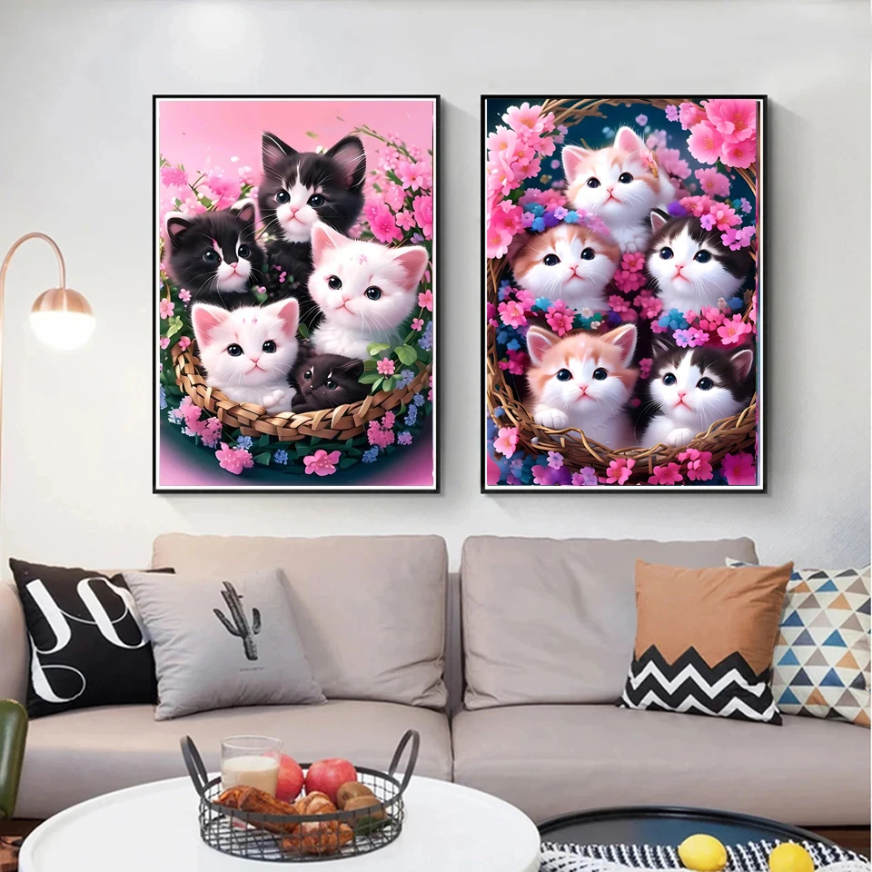 New Arrival 5D DIY Diamond Painting Cats Flower Basket Embroidery Full Rhinestone Mosaic Cross Stitch Art Decorative Gift V171