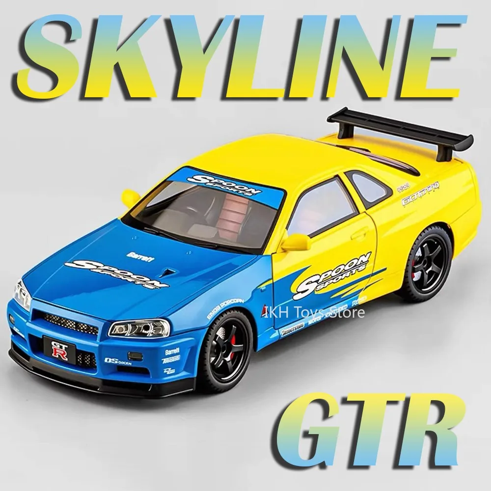 

1:18 GTR SKYLINE CHIRON Model Toy Sports Cars Alloy Diecast Sound Light Doors Opened Shock Absorption Supercars for Kids Gifts
