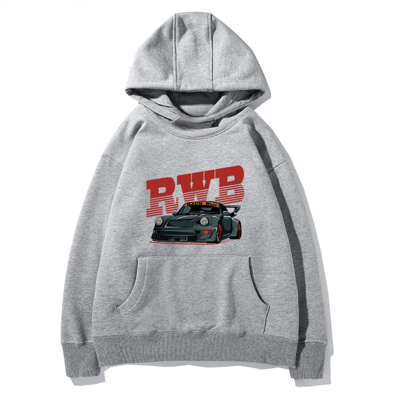 RWB Modified Car 911 Light Gray Hoodie Men and Women with The Same 2024 New Autumn and Winter Leisure Loose Top Clothing