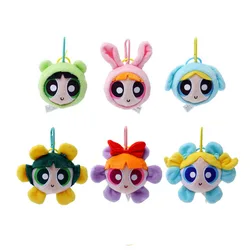 8-12cm Powerpuff Girls Plush Keychains and Bag Small Animal Head Plush Doll Pendant Cute Cartoon Girl Bag Hanging Adorn Toy