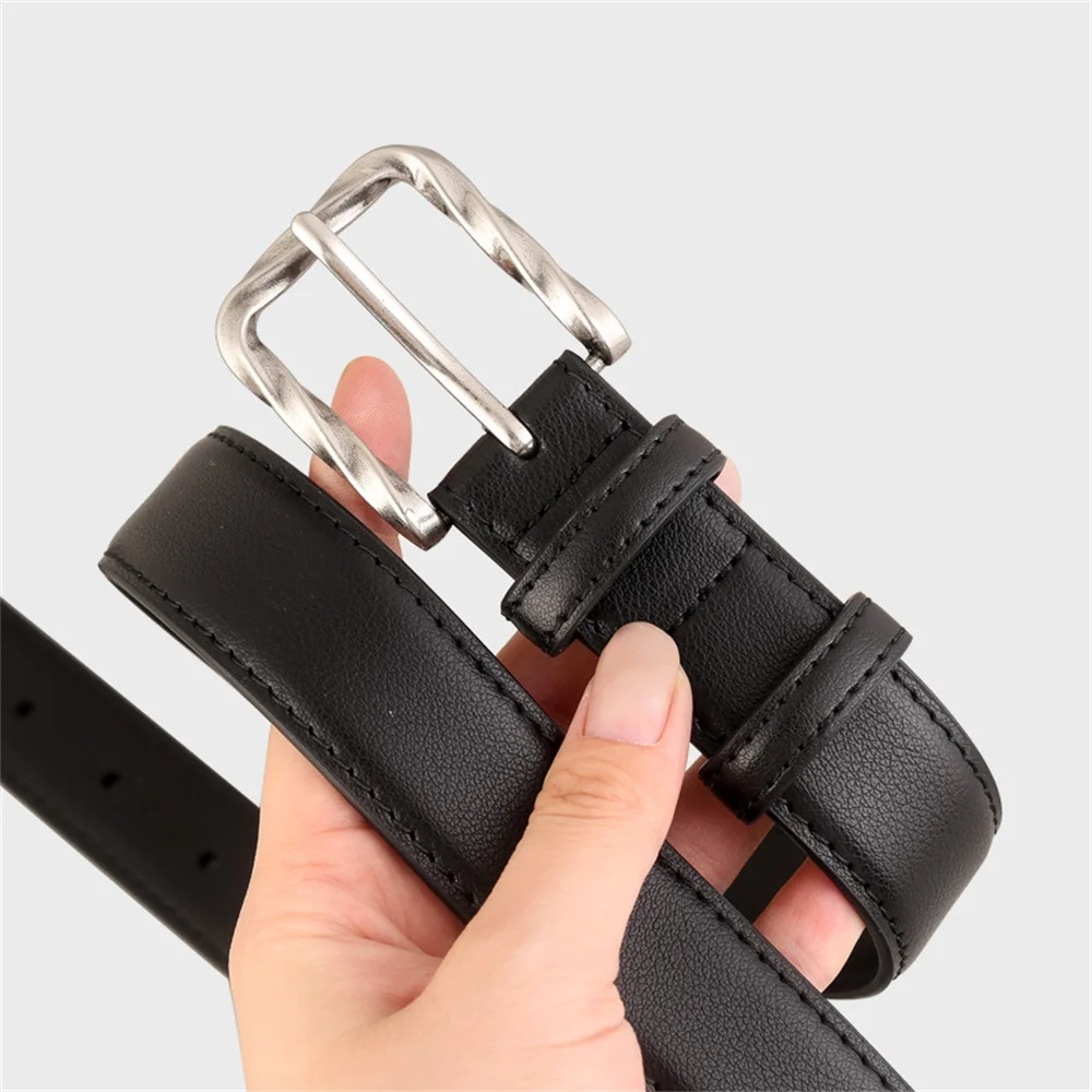 

Black Color Genuine Leather Belt for Women Gold Color Buckle Pin Adjustable Belts Fashion Casual Waistbelt for Jeans Trousers